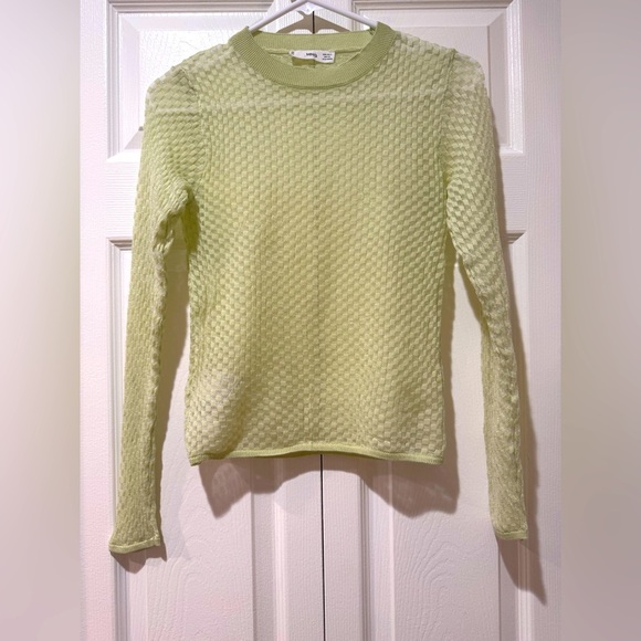 Mango MNG Green Semitransparent Long Sleeves Top. Size Small NWOT - Picture 1 of 10